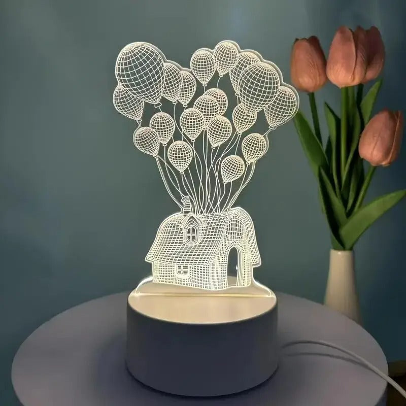 Veilleuse LED 3D Maison Ballons