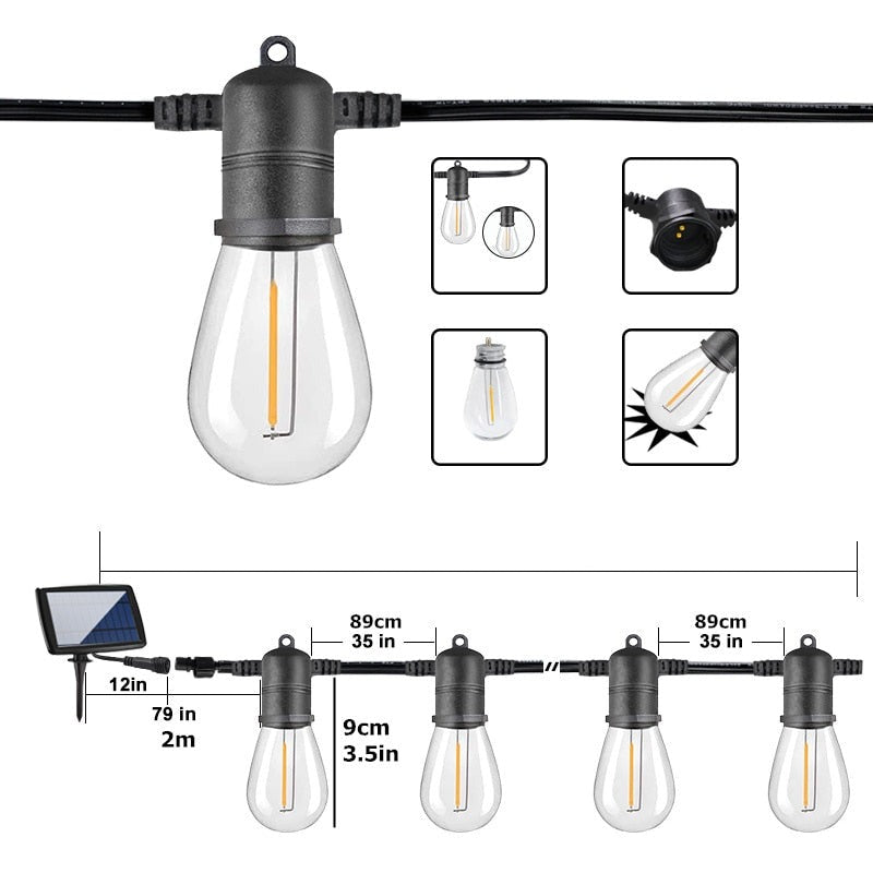 Guirlande Guinguette Extérieur 15m Lampe de Nuit
