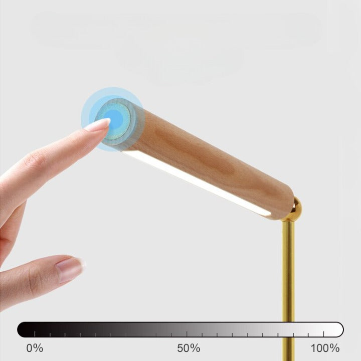 Lampe De Bureau LED En Verre Blanc - Poignée Bois Et Laiton Vieilli - Style Liberty - Italie